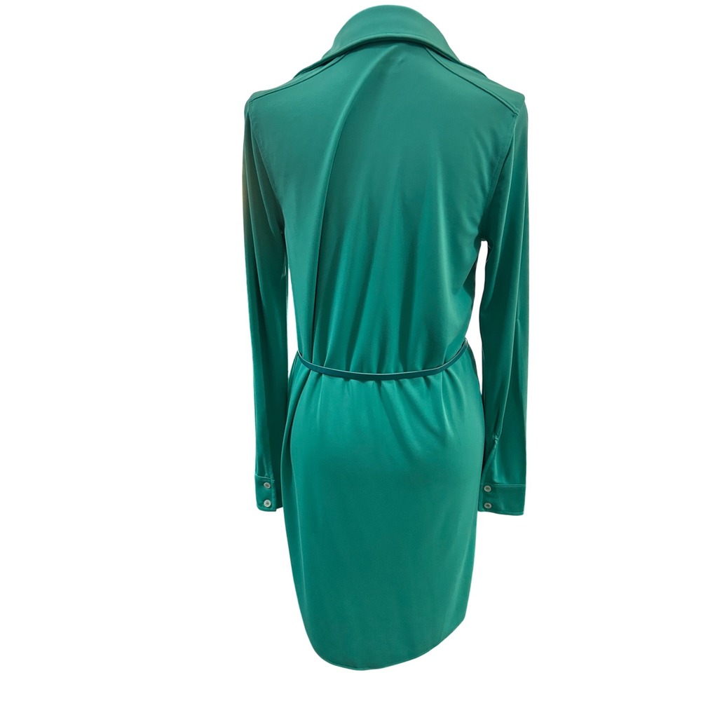 AK Turquoise Shirt Dress Button Front Long Sleeve Belted Pocket Detail Women's - Picture 5 of 5